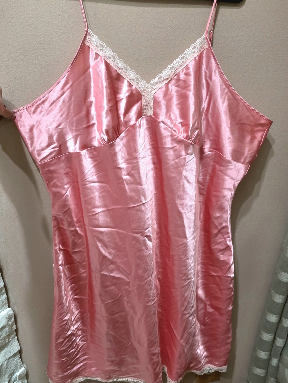 Vintage Plus Sized Satin Pink Lace-Trim Chemise